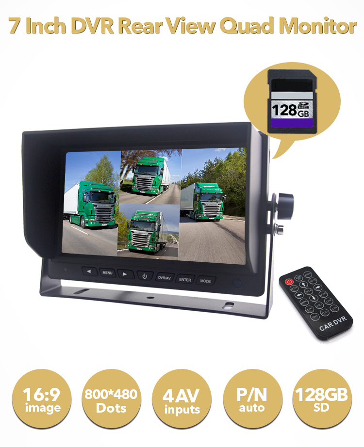 7-дюймовый DVR для 4 камер и 128 ГБ SDXC-карта