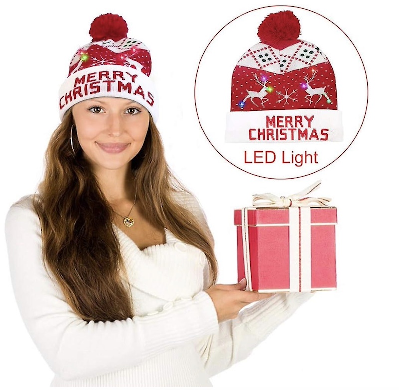 Зимняя шапка со светящимся новогодним помпоном со светодиодными лампочками - MERRY CHRISTMAS
