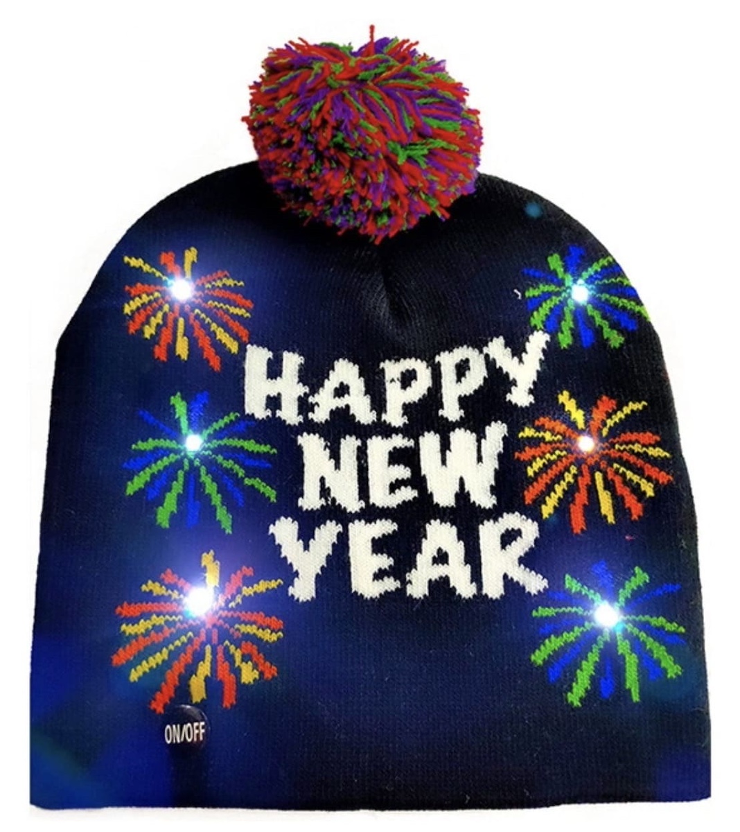 Зимняя вязаная новогодняя светящаяся шапка со светодиодными лампочками - С НОВЫМ ГОДОМ
