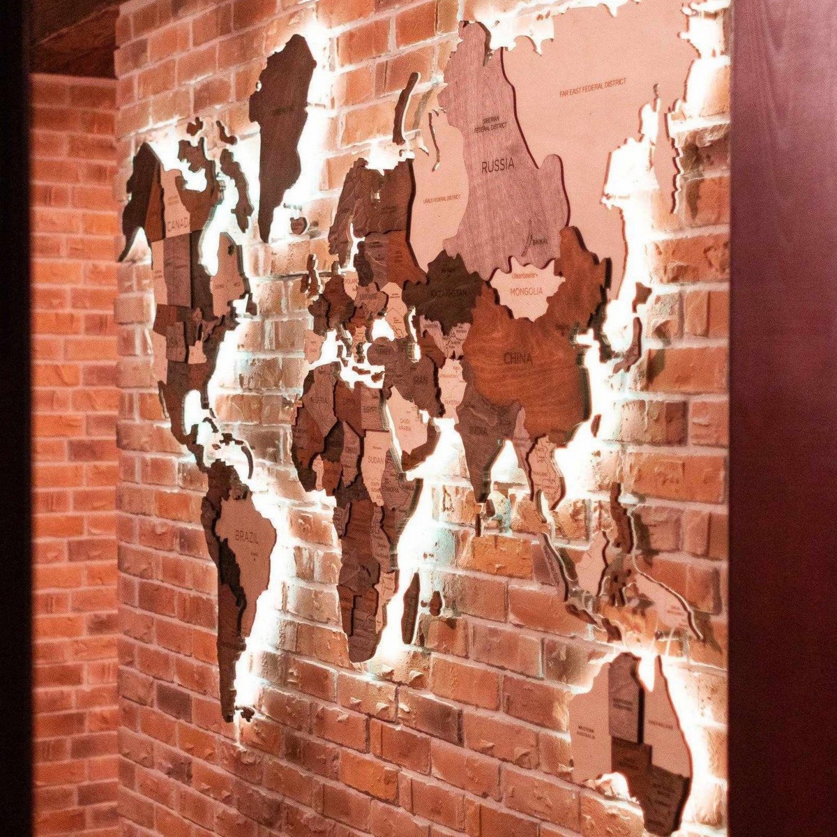 деревянная карта мира настенное искусство со светодиодной подсветкой