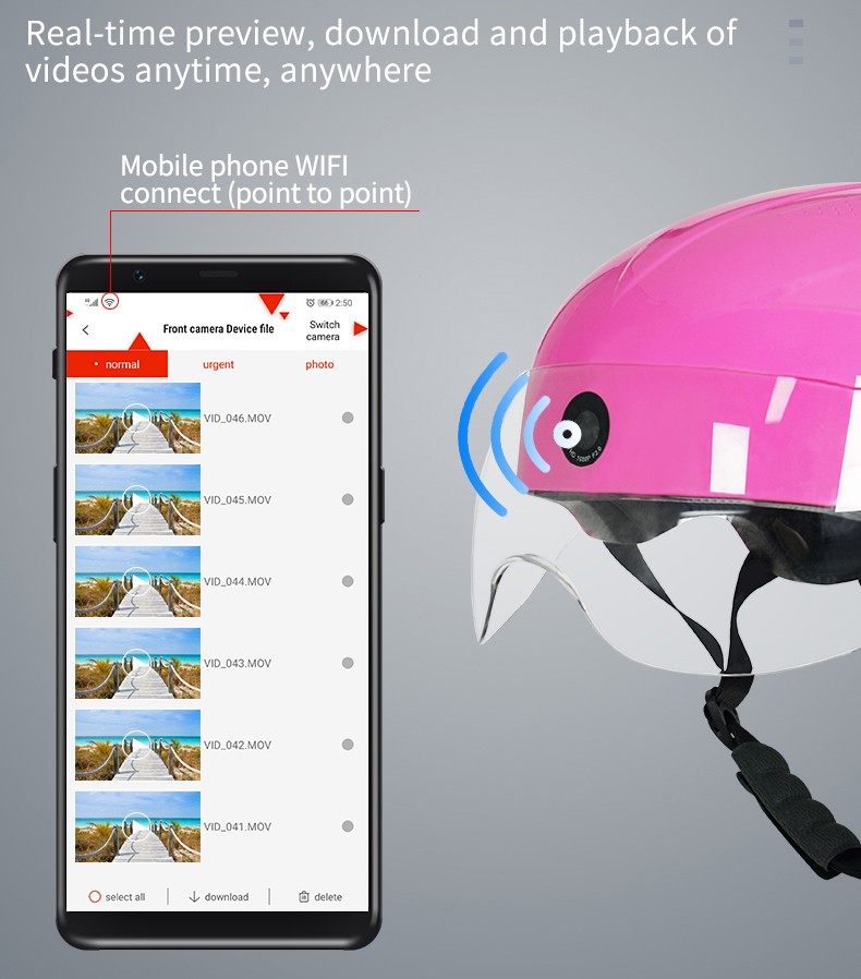 подключение камеры к мотоциклетному шлему Wi-Fi через приложение для смартфона