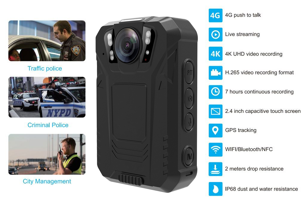 Полицейская нательная камера 4G нательная камера Wi-Fi Bluetooth PTT IP68 NFC